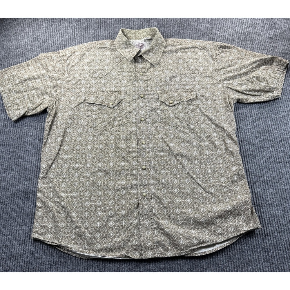 Gibson Trading Company Shirt‎ Mens 2XL Beige Western Pearl Snap Short Sleeve